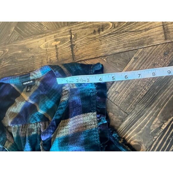 Torrid Plaid Academia Cottage Hobbit Top Women 3 Peasant Dark Business Casual - Picture 6 of 8